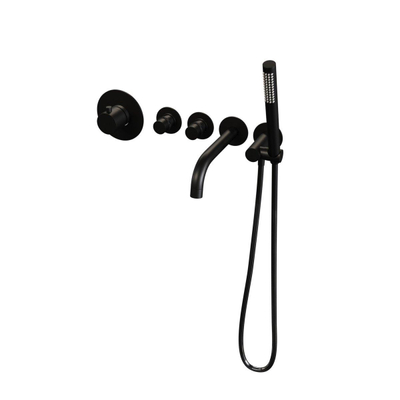 Brauer Black Edition Badkraan Inbouw - douchegarnituur - 20cm uitloop - inbouwdeel - 3 gladde knoppen - handdouche staaf 1 stand - mat zwart
