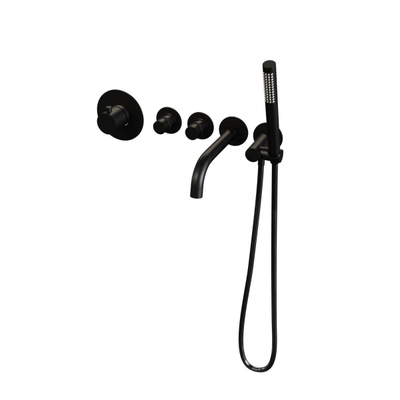 BRAUER Black Edition Badkraan Inbouw - douchegarnituur - 20cm uitloop - inclusief inbouwdeel - 3 gladde knoppen - handdouche staaf 1 stand - mat zwart