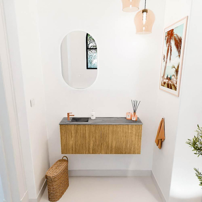 Mondiaz JOYA-DLUX 100cm toiletmeubel - kleur Oak - Wastafel FAYE positie Links 1 kraangat kleur Sombra.