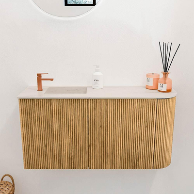 Mondiaz JOYA-DLUX 81.6cm toiletmeubel - ronding rechts kleur Oak - Wastafel FAYE positie Links 1 kraangat kleur Meli.