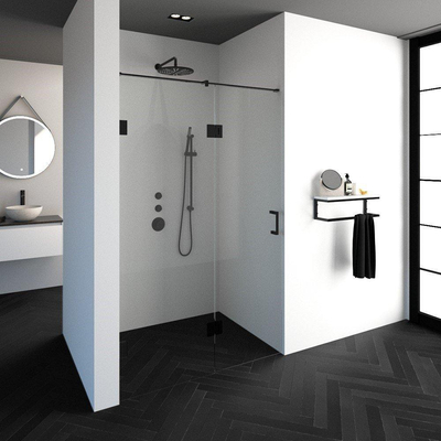 BRAUER Crée porte de douche 130x200cm 2 pièces sans profilé avec anti-calcaire et verre de sécurité 8mm noir mat