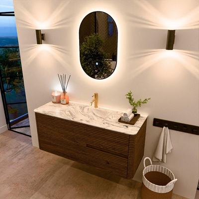 Mondiaz CIRO-DLUX Badkamermeubelset - 120x45x50cm - Solid surface wastafel Glace - 1 wasbak Midden - 1 kraangat - 2 lades - Dusk