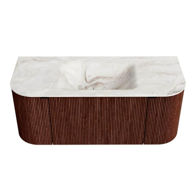 Mondiaz KURVE-DLUX Badkamermeubelset - 110x46x40cm - 1 lade - 2 deuren - wastafel solid surface - midden - zonder kraangat - Ruby
