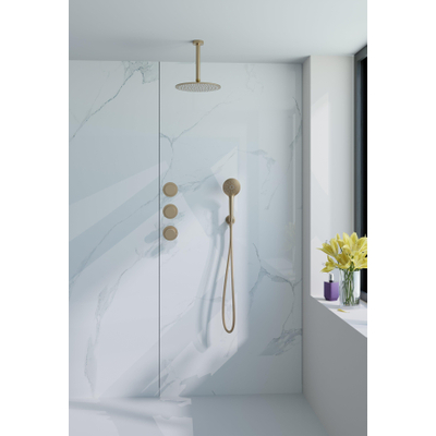 Fortifura Nebbio Regendoucheset - inbouwkraan - inbouwdeel - wandaansluitbocht - doucheslang glad - ronde handdouche - 20cm plafondarm - 30cm - hoofddouche - PVD - geborsteld messing (goud)