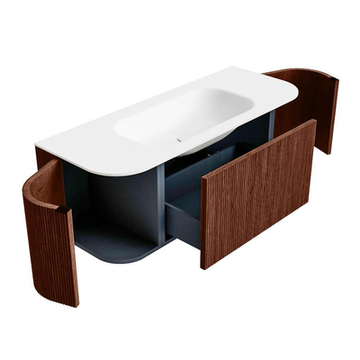 Mondiaz KURVE Badkamermeubelset - 120x46x40cm - 1 lade - 2 deuren - wastafel solid surface - midden - 1 kraangat - Ruby