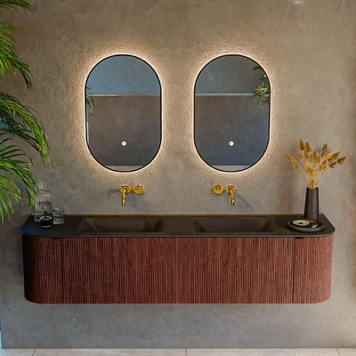 Mondiaz KURVE Ensemble de meuble de salle de bains - 180x46x40cm - 2 tiroir - 2 portes - lavabo solid surface - double - sans trou de robinet - Ruby