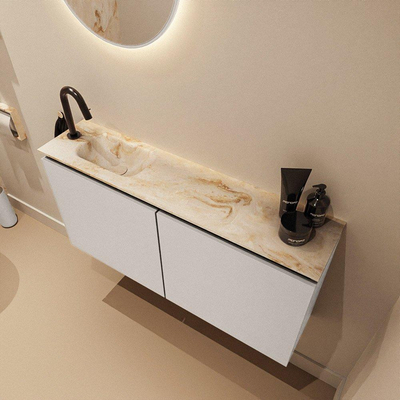 MONDIAZ TURE-DLUX 100cm toiletmeubel Linen. EDEN wastafel Frappe positie links. Met 1 kraangat.
