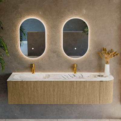 Mondiaz KURVE-DLUX Badkamermeubelset - 175x46x40cm - 2 lade - 1 deur - wastafel solid surface - dubbel / links - 2 kraangaten - Dusk