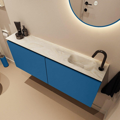 MONDIAZ TURE-DLUX Meuble de toilettes 120 cm Jeans. Lavabo EDEN Ostra position à droite. Avec 1 trou de robinet.