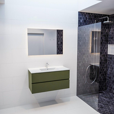MONDIAZ VICA Ensemble de meuble salle de bain - 100cm - 2 tiroirs - lavabo Denia central - 1 trou de robinet - solid surface army