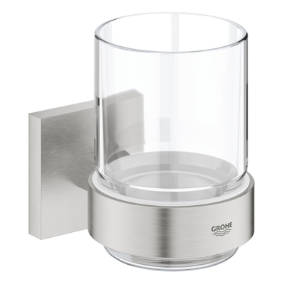 GROHE Start Cube Porte-brosse à dents - 9.5x10.6x7.2cm - avec verre - super acier