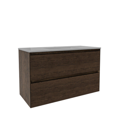 Saniclass Holz Atelier Ensemble de meuble de salle de bains - 100x45x62cm - lavabo Vygo en céramique - 1 vasque - 1 trou de robinet - avec trop-plein - 2 tiroirs - chêne charcoal mat (bois)