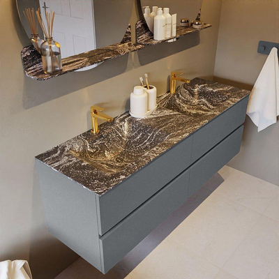 Mondiaz VICA-DLUX ensemble de meuble de salle de bain - 150cm - meuble sous-vasque plata - 4 tiroirs - lavabo encastrée cloud double - 2 trous de robinet - version haute de 60cm - lave