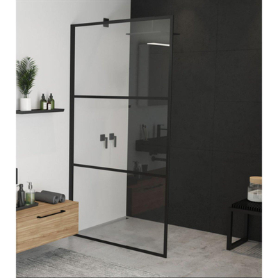Riho Grid paroi de douche 140x200cm profil noir et verre transparent