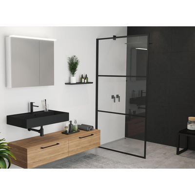 Riho Grid paroi de douche 90x200cm profil noir et verre transparent