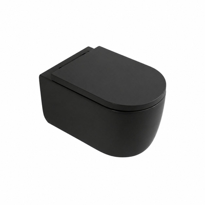 QeramiQ Dely Swirl WC suspendu – sans bride – profondeur 53 cm – avec abattant softclose 35 mm – noir mat