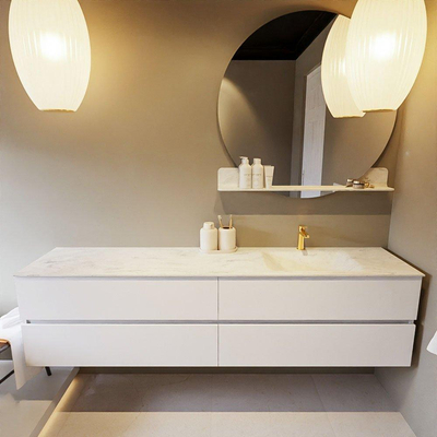 Mondiaz VICA-DLUX ensemble de meuble de salle de bain - 200cm - meuble sous-vasque talc - 4 tiroirs - lavabo encastré cloud droite - 1 trou de robinet - version haute de 60cm - opalo