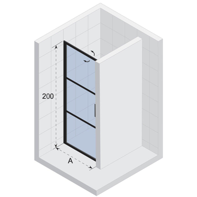 Riho Grid Porte pivotante 90x200cm profilé noir et verre clair