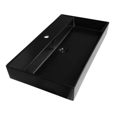 Saniclass Legend Meubelwastafel - 81x47x13cm - met overloop - 1 wasbak - 1 kraangat - keramiek - mat zwart - SHOWROOMMODEL