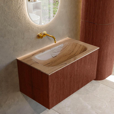 MONDIAZ KURVE-DLUX Meuble de salle de bains 80 cm couleur Ruby avec 1 tiroir et 0 porte. Lavabo BIG SMALL Central sans trou de robinet Arena.