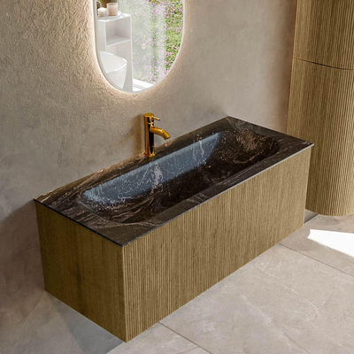 Mondiaz KURVE-DLUX Badkamermeubelset - 110x46x40cm - 1 lade - wastafel solid surface - midden - 1 kraangat - Dusk