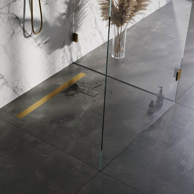 Brauer Caniveau de douche - 100x7.5cm - bride de plancher - grille à carreler réversible - inox - or brossé