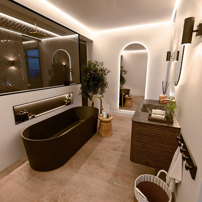 Mondiaz CIRO-DLUX Badkamermeubelset - 120x45x50cm - Solid surface wastafel Lava - 1 wasbak Midden - zonder kraangaten - 2 lades - Dusk