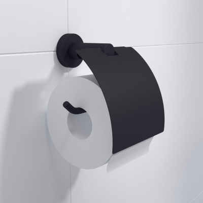 Ozean Porte-papier toilette avec couverlce rond noir mat