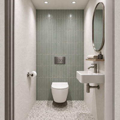 Adema Salina 2.0 Toiletset - 48.5x36x32cm - diepspoel - spoelrandloos - QeramiQ inbouwreservoir - softclose - quickrelease - toiletzitting - gunmetal metalen bedieningsplaat - ronde knoppen - wit
