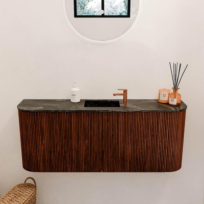 Mondiaz JOYA-DLUX 103.2cm toiletmeubel - ronding links en rechts kleur Ruby - Wastafel FAYE positie Midden 1 kraangat kleur Lava.