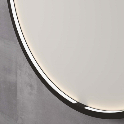 INK SP24 Spiegel - 100x4x100cm - LED onder en boven colour changing - dimbaar - Spiegelverwarming - rond - in stalen kader - aluminium zwart mat