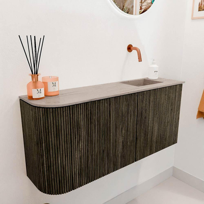 Mondiaz JOYA-DLUX 91.6cm toiletmeubel - ronding links kleur Shadow - Wastafel FAYE positie Rechts Zonder kraangat kleur Saba.