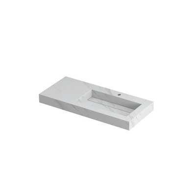 INK Pitch wastafel - 100x45x9cm - 1 wasbak rechts - 1 kraangat - drain keramiek Calacatta mat