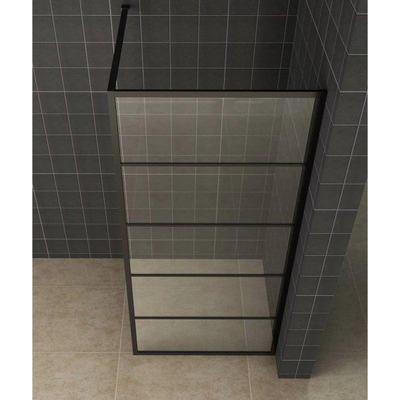 Wiesbaden Horizon Paroi de douche à l'italienne avec quadrillage 1100 x 2000 x 8 mm verre clair nano/noir mat