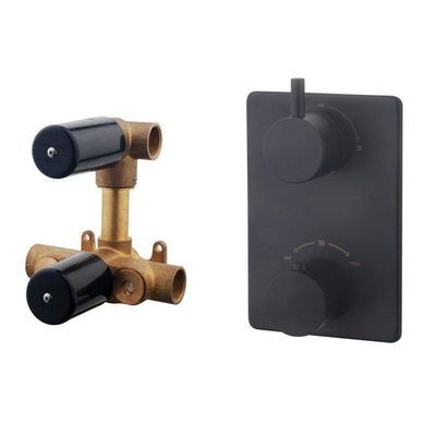 Wiesbaden Caral inbouw regendoucheset – thermostatisch – Ø20 cm hoofddouche – plafondarm – 3-standen handdouche – mat zwart