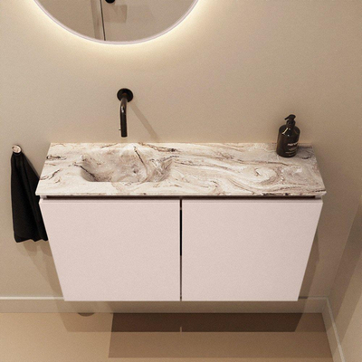 MONDIAZ TURE-DLUX 80cm toiletmeubel Rosee. EDEN wastafel Glace positie links. Zonder kraangat.