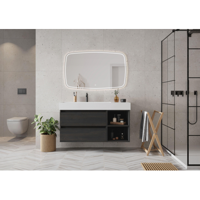 H&R Badmeubelen Rock spiegel – 80x70 cm – LED-verlichting – spiegelverwarming, dimbaar – Zilver