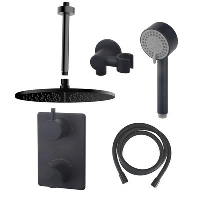 Wiesbaden Caral ensemble de douche encastré rond avec douche de tête 30 cm bras plafond 3 positions douchette main noir mat