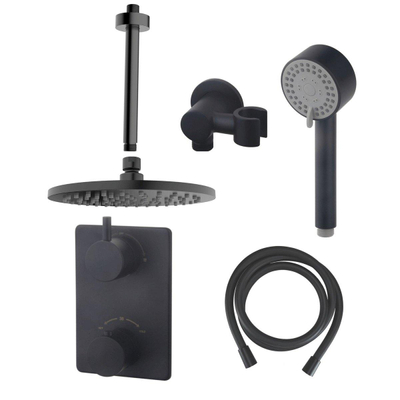 Wiesbaden Caral ensemble de douche encastré rond avec pomme de tête 20 cm bras plafond 3 positions douchette main mat noir