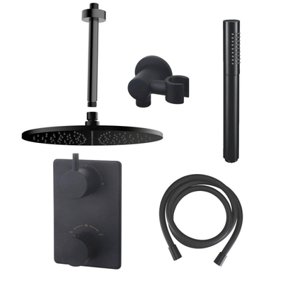 Wiesbaden Caral ensemble de douche encastré rond avec douche de tête 30 cm bras plafond douchette mat noir