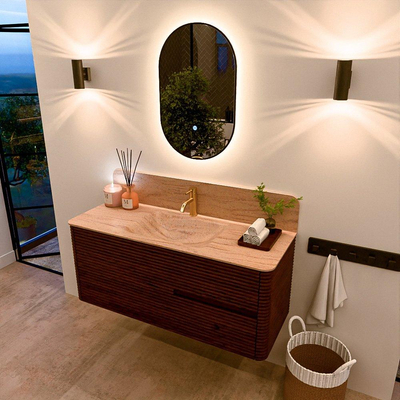 Mondiaz CIRO-DLUX Badkamermeubelset - 120x45x50cm - Solid surface wastafel Saba - 1 wasbak Midden - 1 kraangat - 2 lades - Ruby