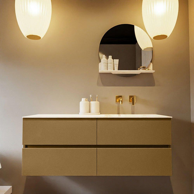 Mondiaz VICA-DLUX ensemble de meuble de salle de bain - 130cm - meuble sous-vasque oro - 4 tiroirs - lavabo encastré cloud droite - sans trous de robinet - miroir modèle spot - version XL 60cm de haut - ostra