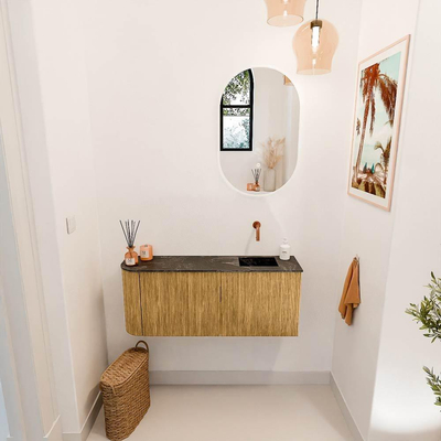 Mondiaz JOYA-DLUX 101.6cm toiletmeubel - ronding links kleur Oak - Wastafel FAYE positie Rechts Zonder kraangat kleur Lava.
