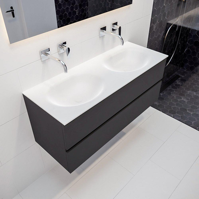 MONDIAZ VICA Ensemble de meuble salle de bain - 120cm - 2 tiroirs - lavabo Moon double - 0 trous de robinet - solid surface gris foncé