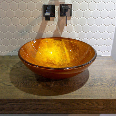 Saniclass Pesca Vasque à poser 42x14.5cm rond verre durci rouge marron