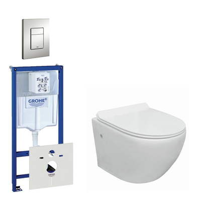 Go compact Spoelrandloos toiletset bestaande uit Grohe inbouwreservoir, met flatline toiletzitting en bedieningsplaat mat chroom