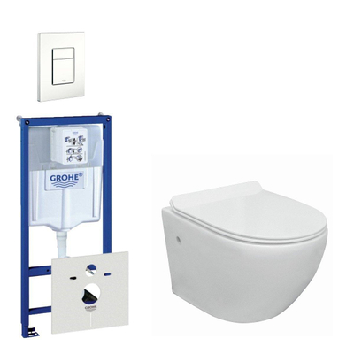 Nemo Go compact Spoelrandloos toiletset bestaande uit Grohe inbouwreservoir, met softclose toiletzitting quick release en bedieningsplaat wit