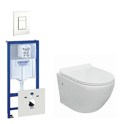 Go Compact Pack WC sans bride avec reservoir encastrable Grohe abattant frein de chute et declipsable et plaque de commande blanc 0720003 0729205 sw242519 Sawiday.be