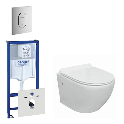 Go compact Toiletsetset - spoelrandloos - grohe inbouwreservoir - softclose - quickrelease - bedieningsplaat verticaal - chroom