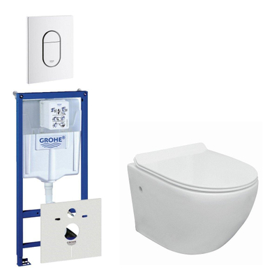 Go compact Spoelrandloos toiletset bestaande uit Grohe inbouwreservoir, met toiletzitting softclose en quick release en bedieningsplaat verticaal wit